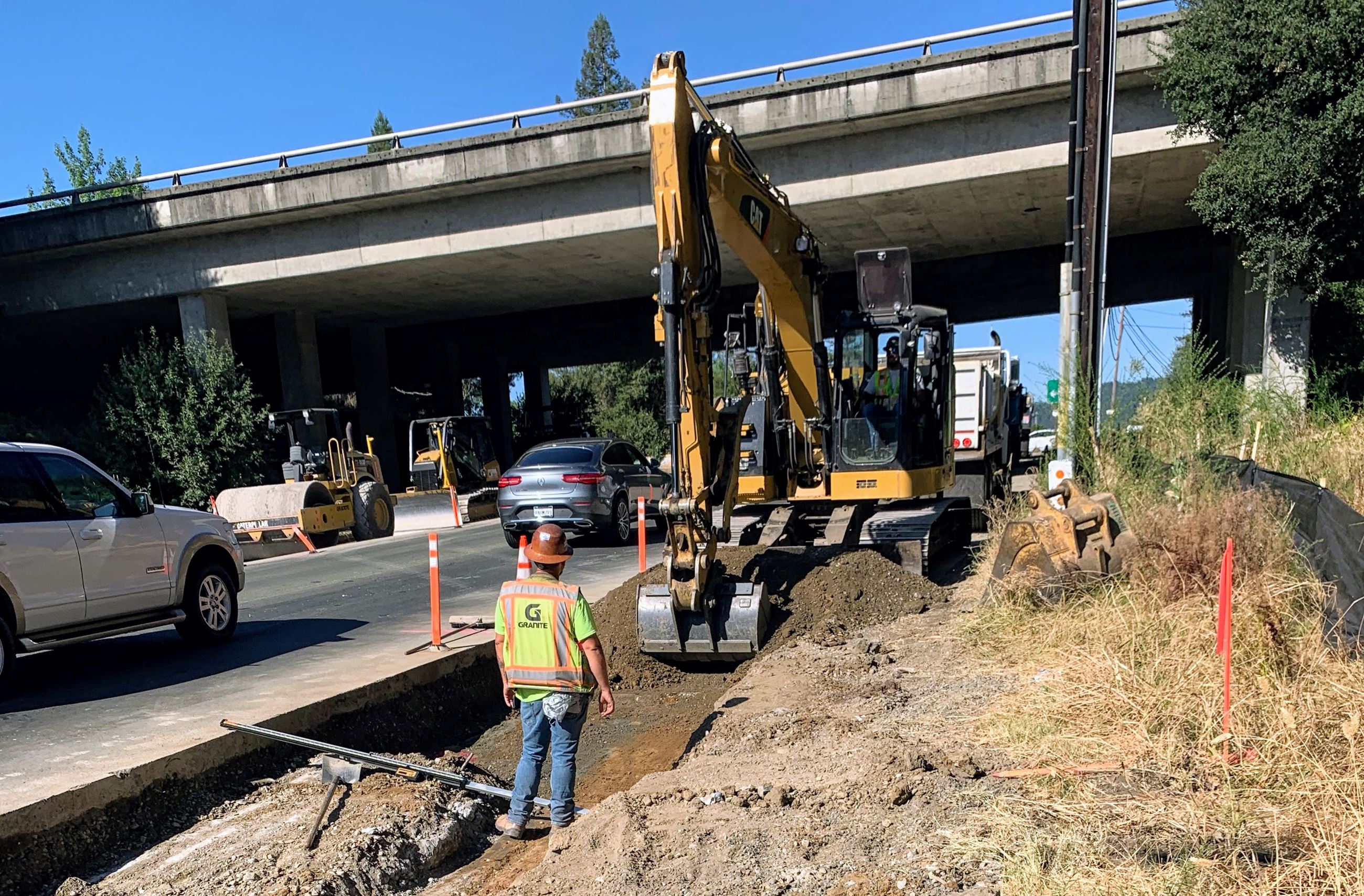 Construction work at Dry Creek Road  and U.S. 101 intersection