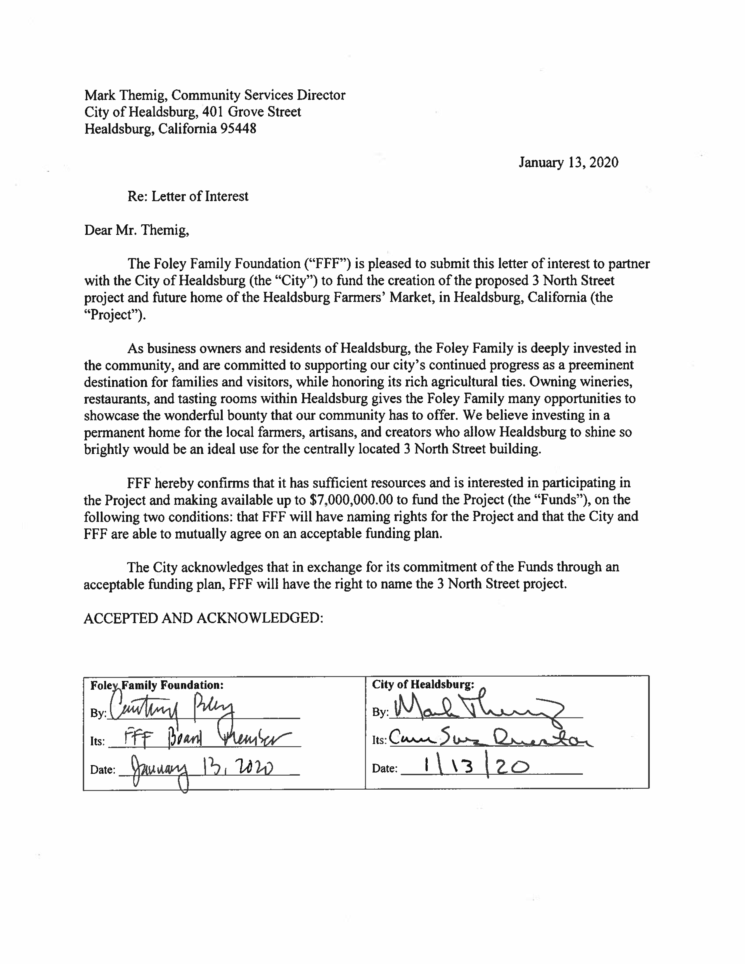 3 North Street Funding Pledge - Foley Family Foundation