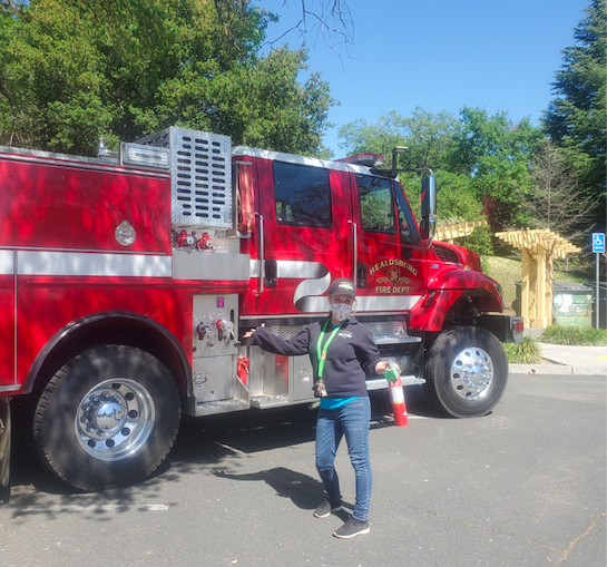 City staffer Nicole Diamantini at fire truck