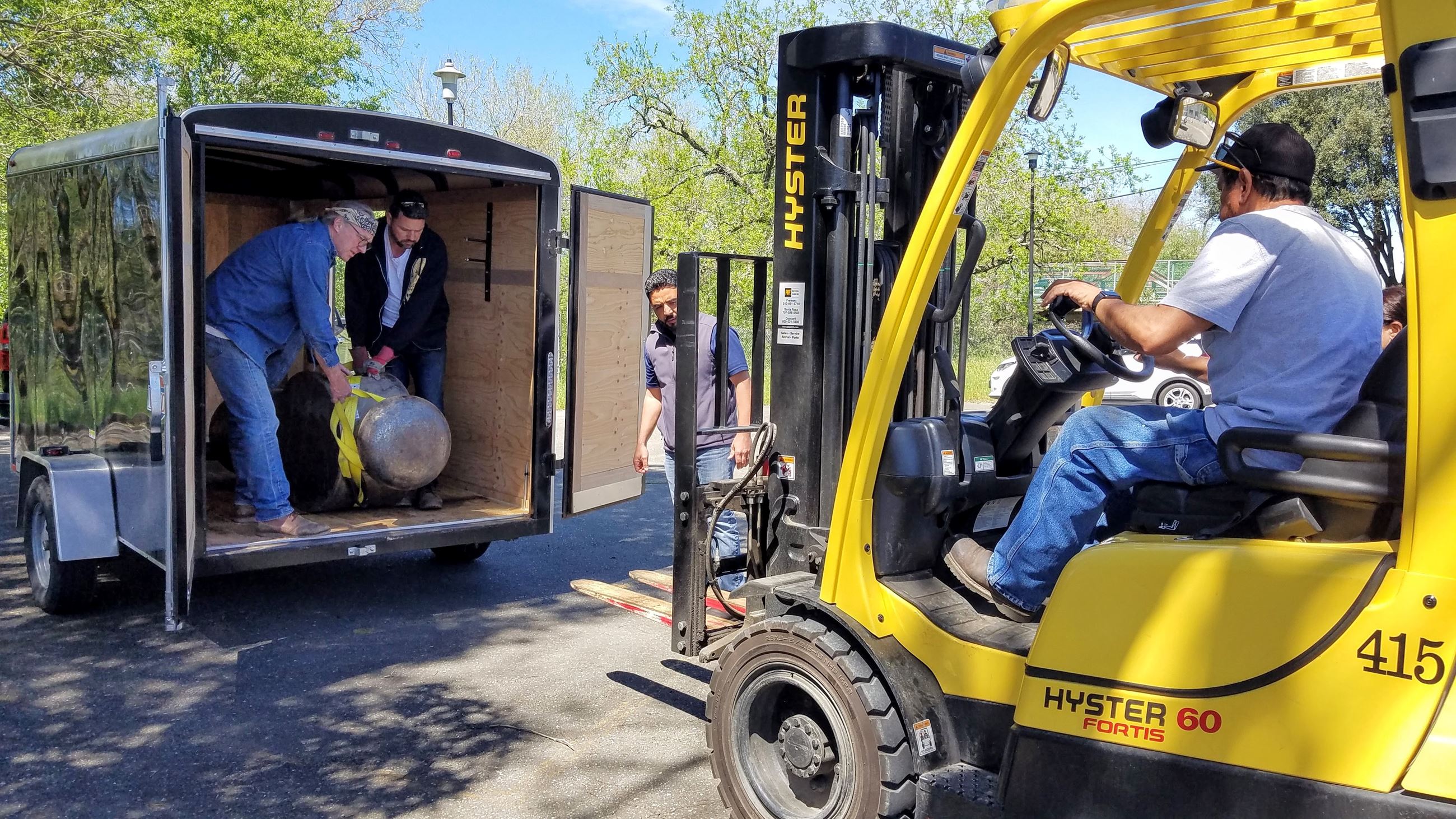 Hammerhead being transported from trailer into Artist Doug Unkrey's truck.